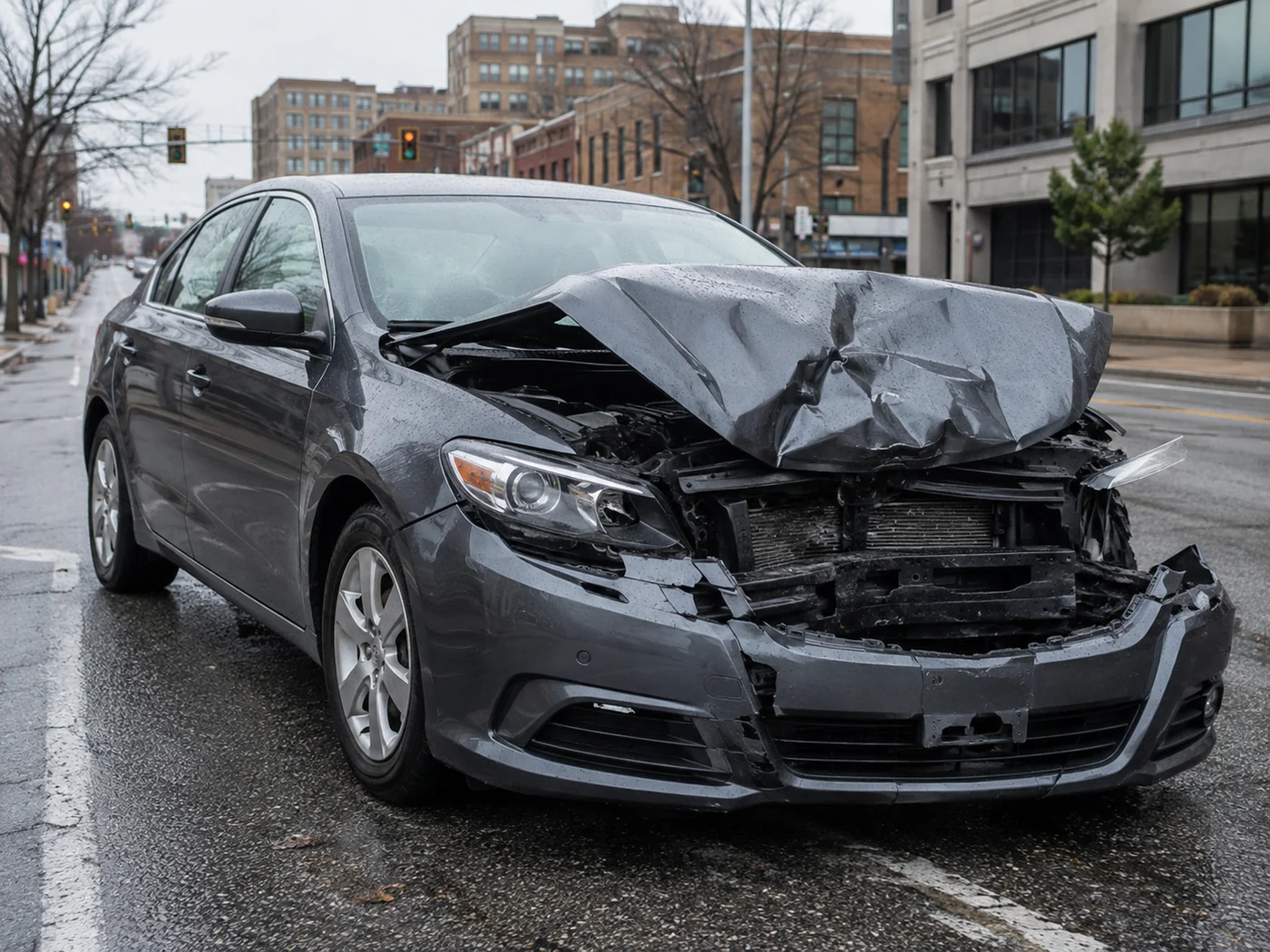Damaged vehicle after a serious collision